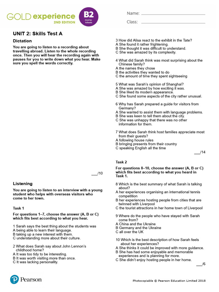 Gold Exp B2 Unit 2 Skills Test A | PDF | Galápagos Islands