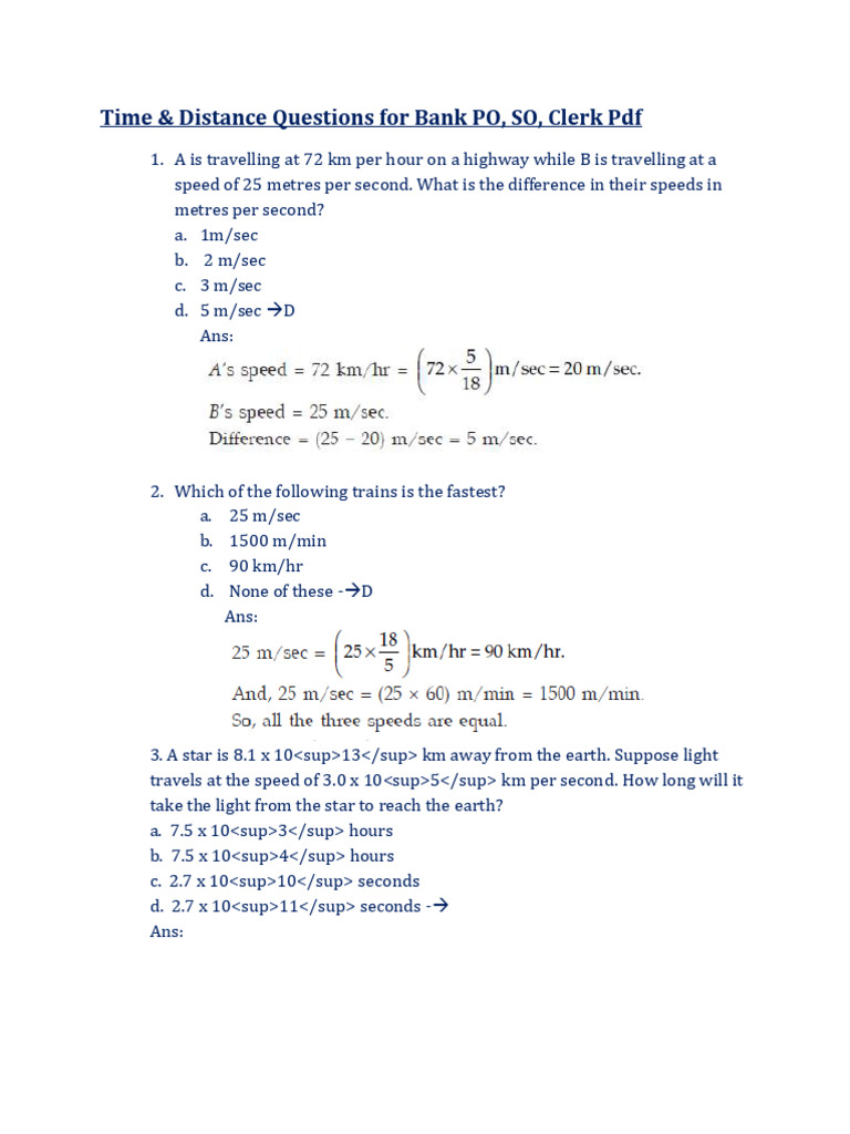 Time & Distance Questions for Bank Exams | PDF | Speed