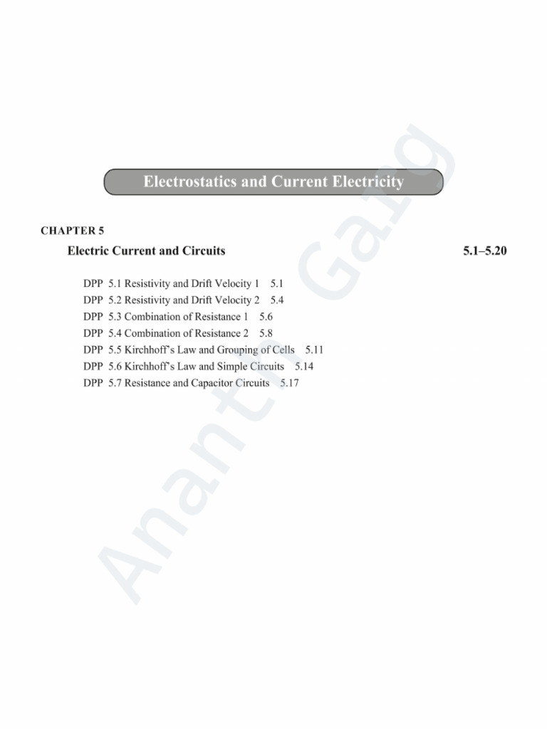 Electric Current and Circuits DPP | PDF