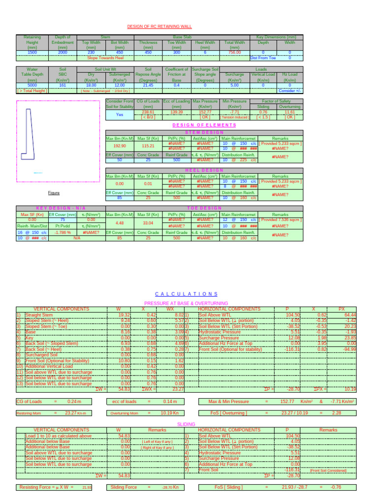 RC Retaining Wall Design Specifications | PDF | Civil Engineering | Soil