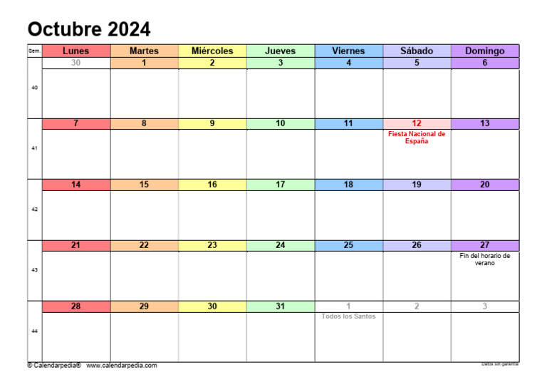 Calendario Octubre 2024 | PDF