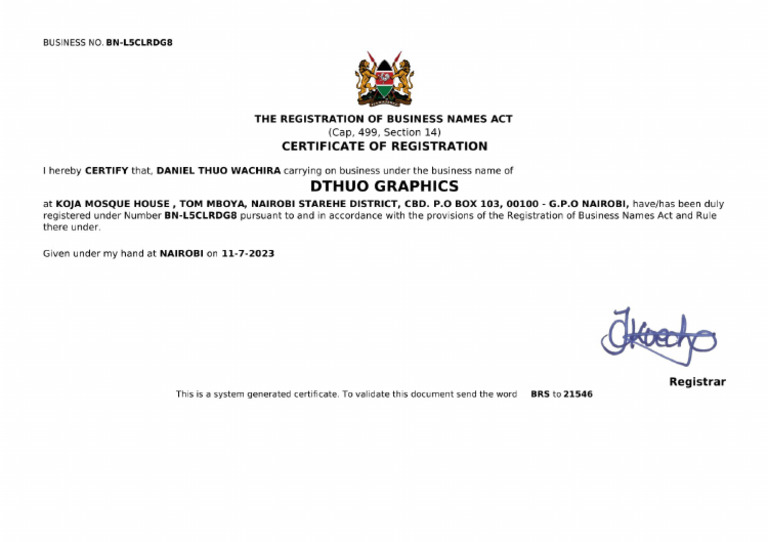 BN L5CLRDG8 Business Registration Certificate | PDF