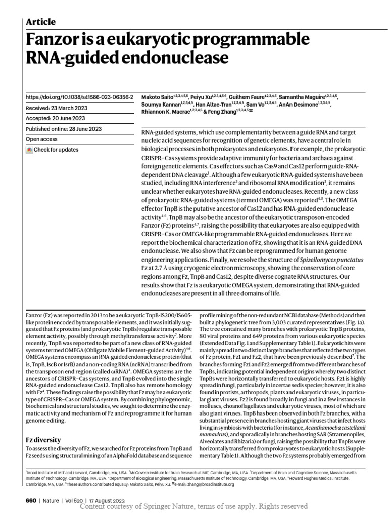 Fanzor Is A Eukaryotic Programmable RNA-guided End | PDF | Crispr ...