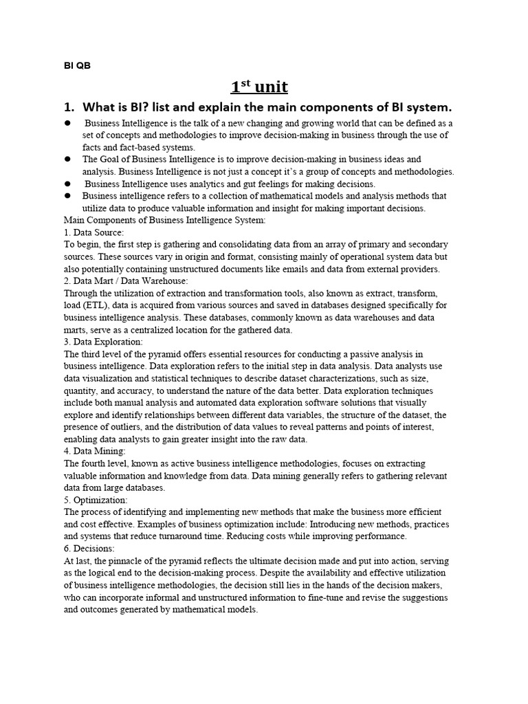 BI QB | PDF | Business Intelligence | Conceptual Model
