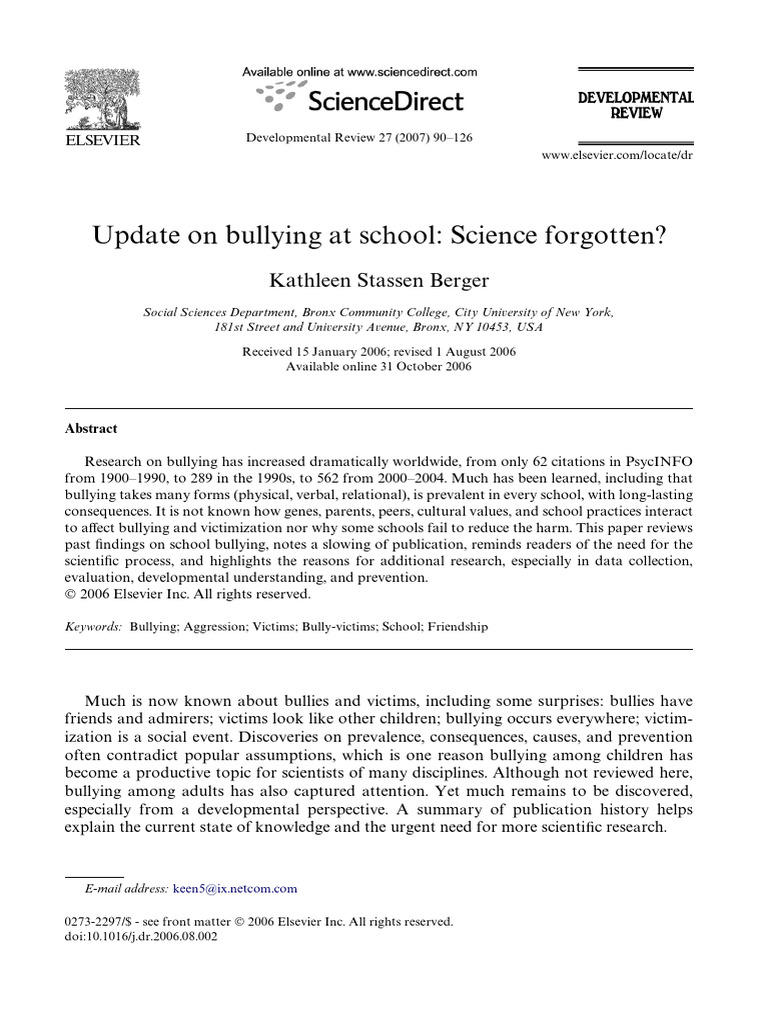 Update on School Bullying Research | PDF | Bullying | Aggression