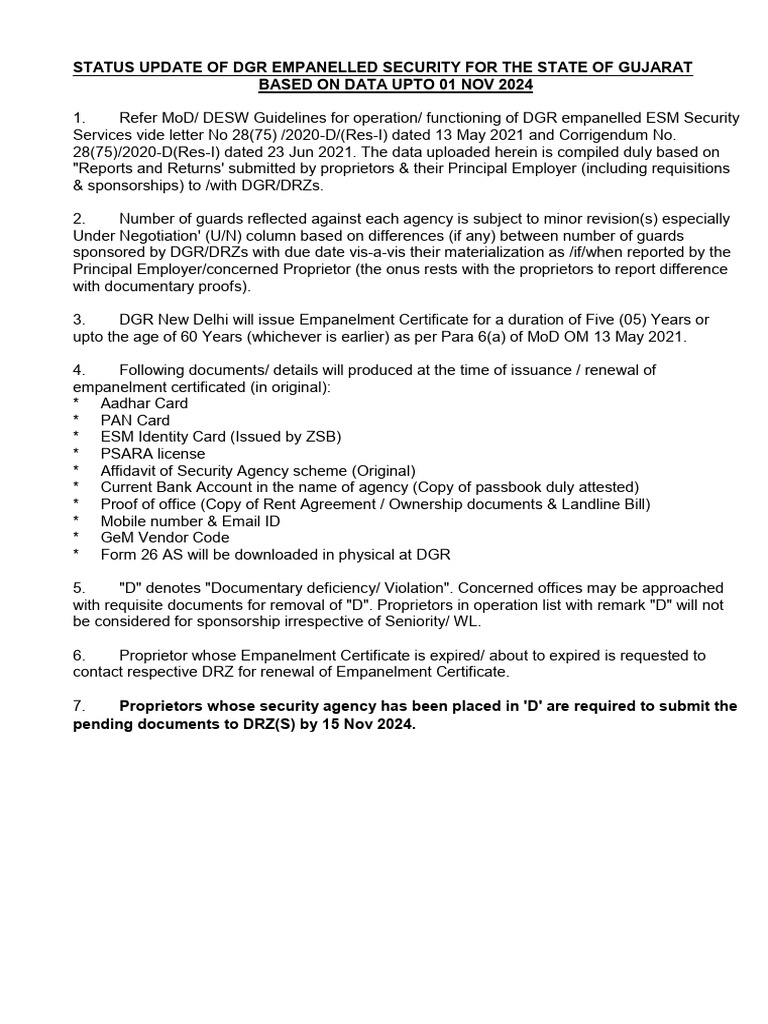 DGR Security Agency Status Gujarat | PDF