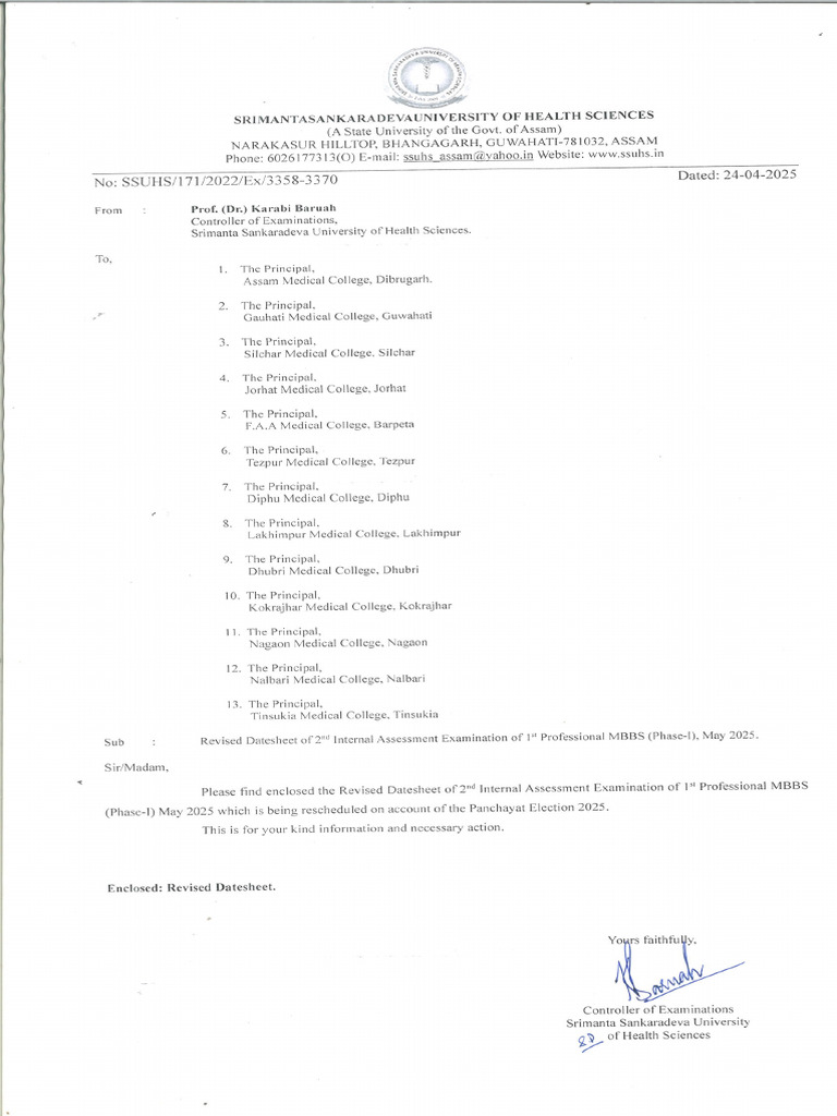 2nd Internal Assessment Examination of 2nd Prof - MBBS (Phase-II), May ...
