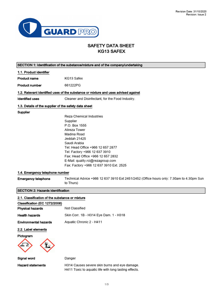 KG13 Safex Insecticide Safety Data | PDF | Dangerous Goods | Toxicity