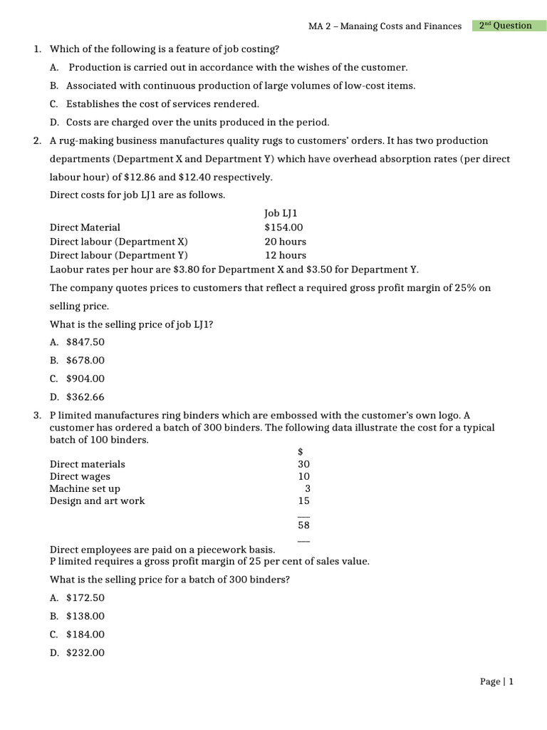 MA 2 Question 2 | PDF | Inventory | Business Economics