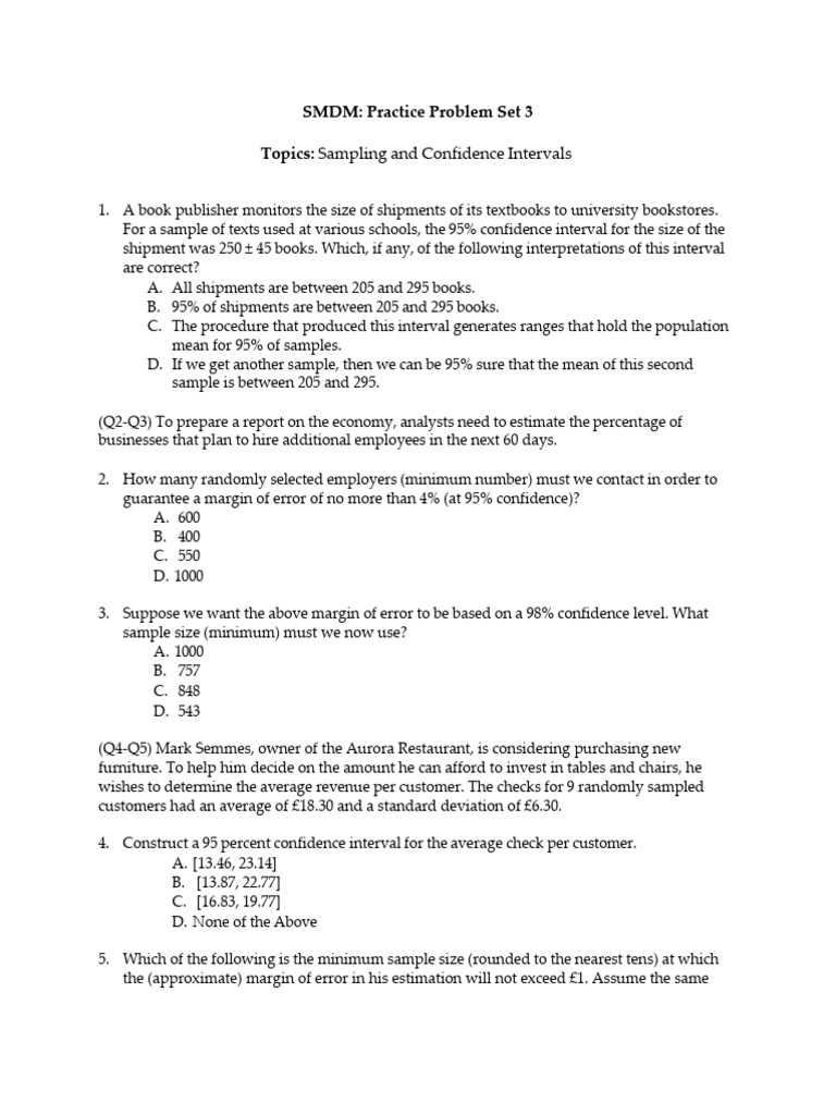 Practice Set 3 | PDF | Sampling (Statistics) | Confidence Interval