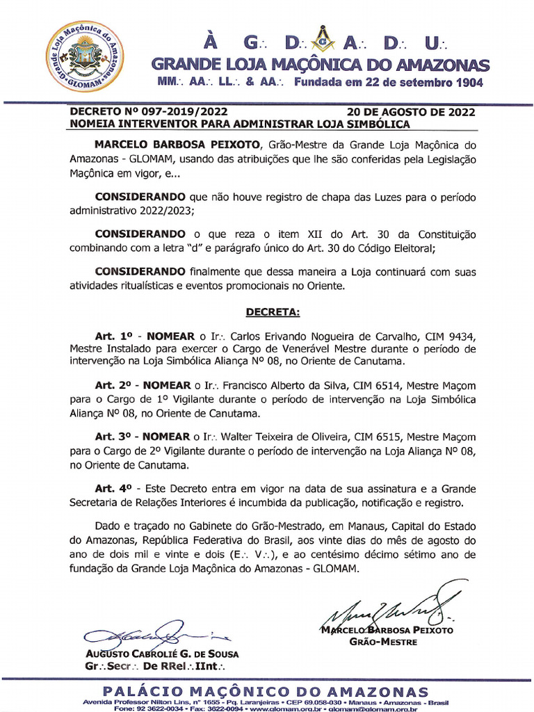 DEC 097 2019-2022 NOMEIA INTERVENTOR PARA ADMINISTRAR A LOJA SIMBOLICA ...