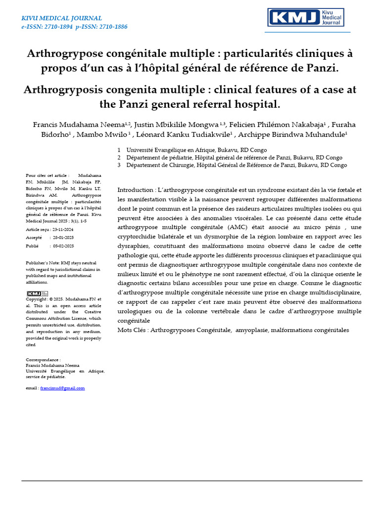 Arthrogrypose Congénitale Multiple : Cas Clinique | PDF | Nourrisson ...
