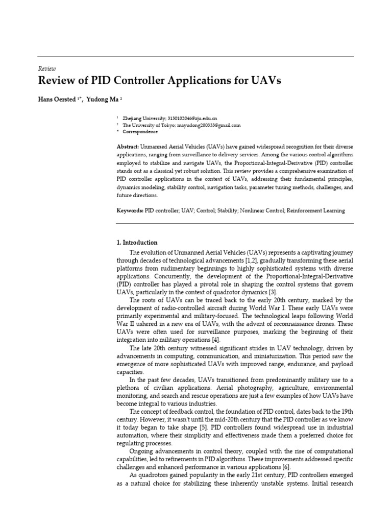 Review of PID Controller Applications For UAVs | PDF | Control Theory ...