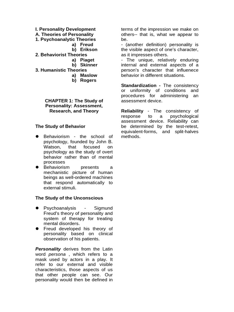 Theories of Personality Development | PDF