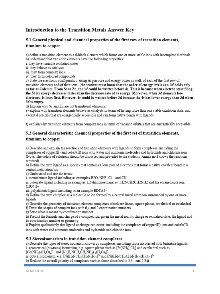 Transition Metals: Properties & Complexes | PDF | Coordination Complex ...