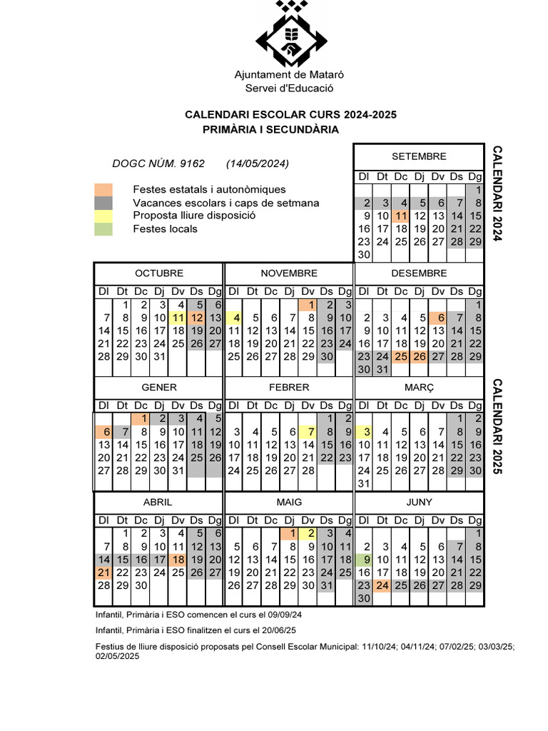 Calendari Escolar 2024-2025 | PDF