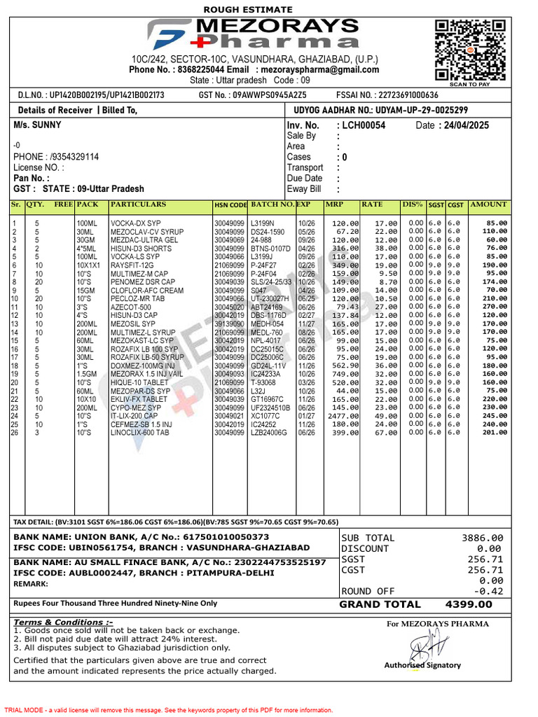 Invoice for Mezorax and Medications | PDF | Governance | Government Of ...