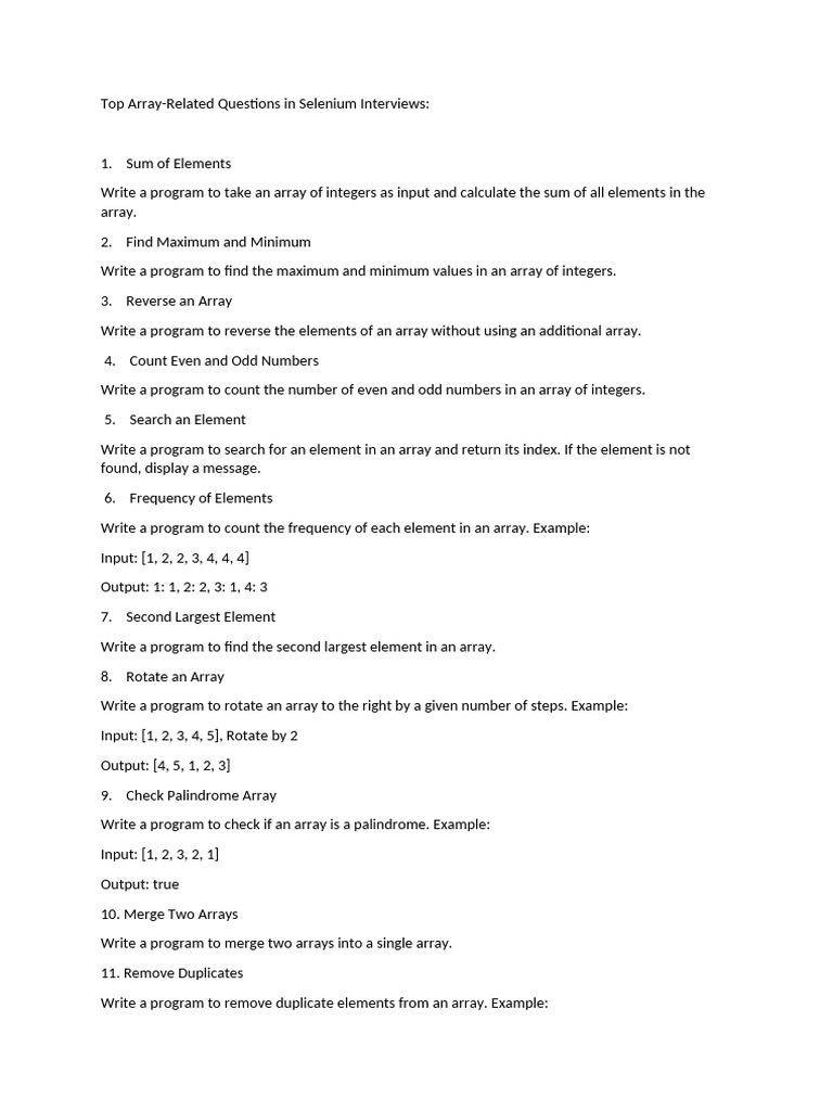 Essential Array Questions for Selenium Interviews | PDF | Method ...