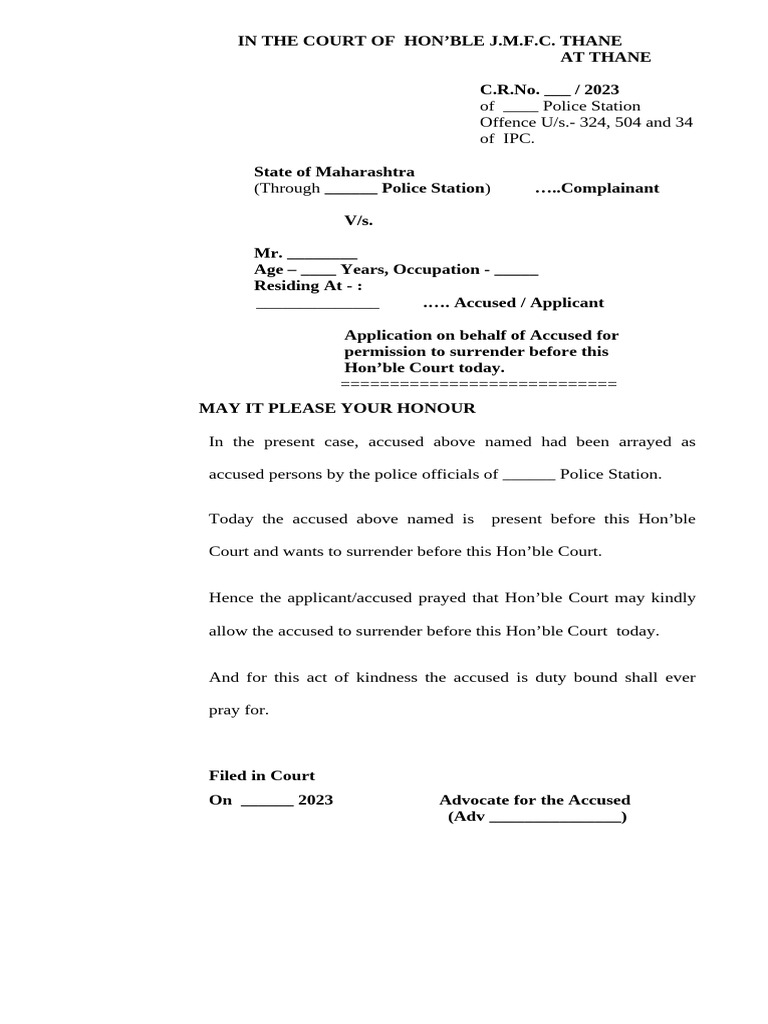 Surrender Petition Format for Court | PDF