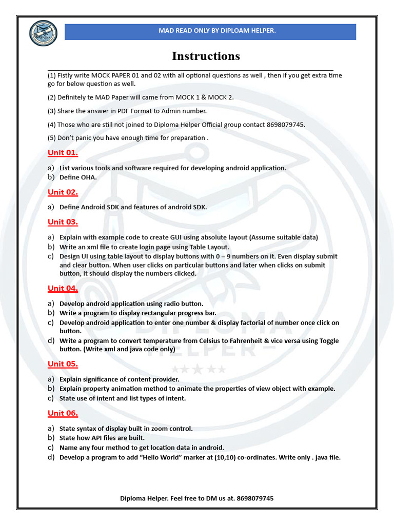 Diploma Helper: Mock Paper Instructions | PDF