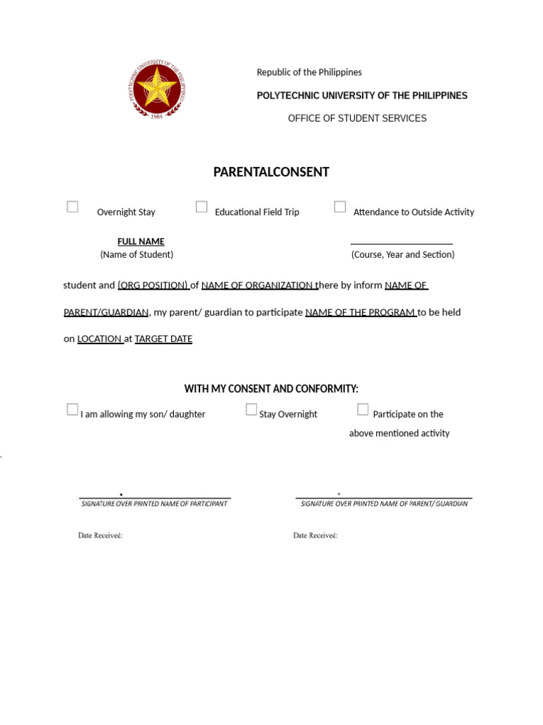 Template Notarized Parental Consent 1 | PDF