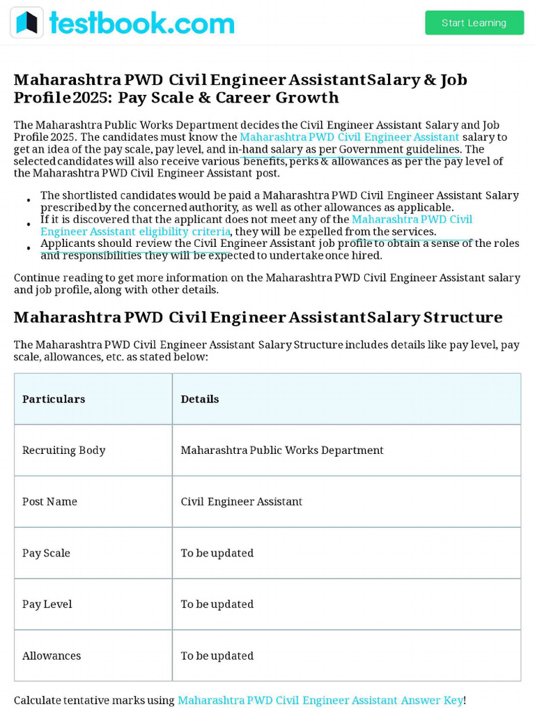 Maharashtra PWD Civil Engineer Assistant Salary & Job Profile 2025 ...