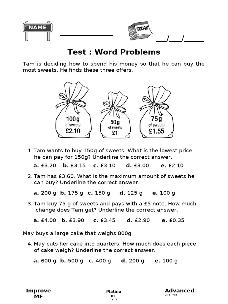 Test: Word Problems: A. B. C. D. e | PDF