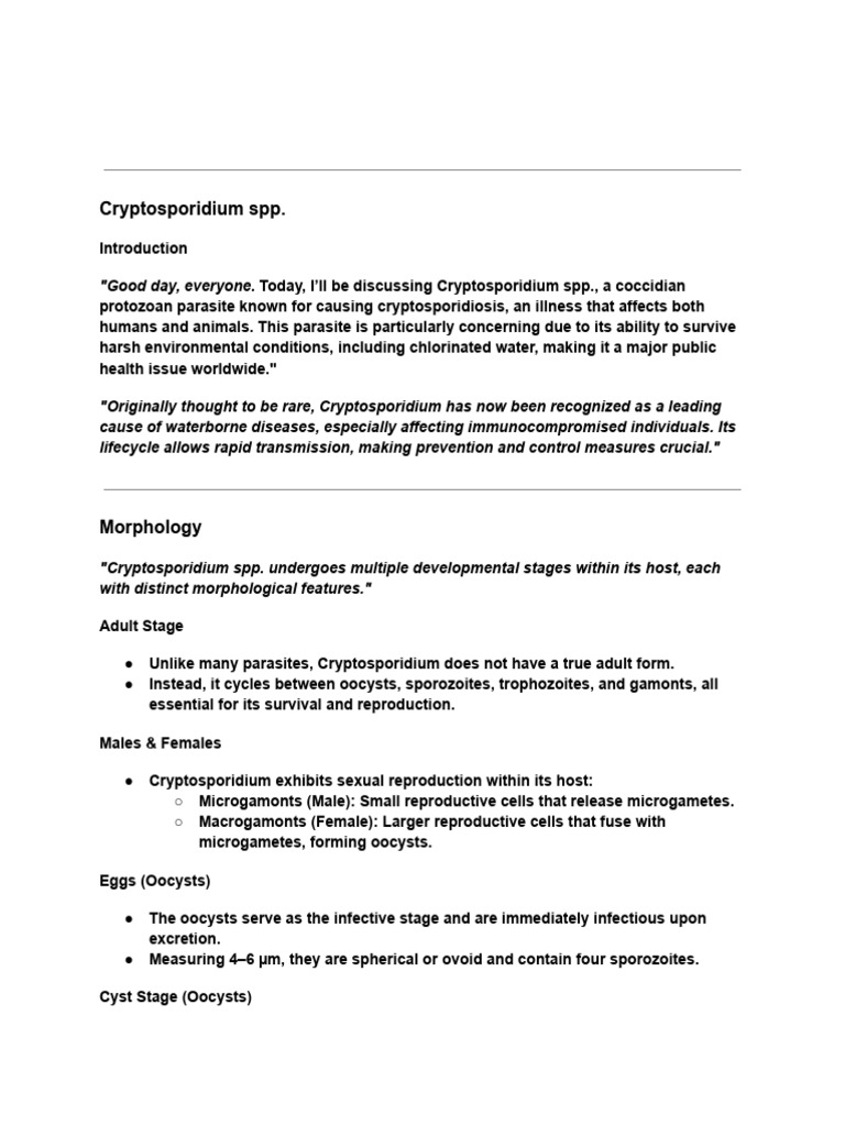 Understanding Cryptosporidium spp. Infection | PDF | Health Sciences ...