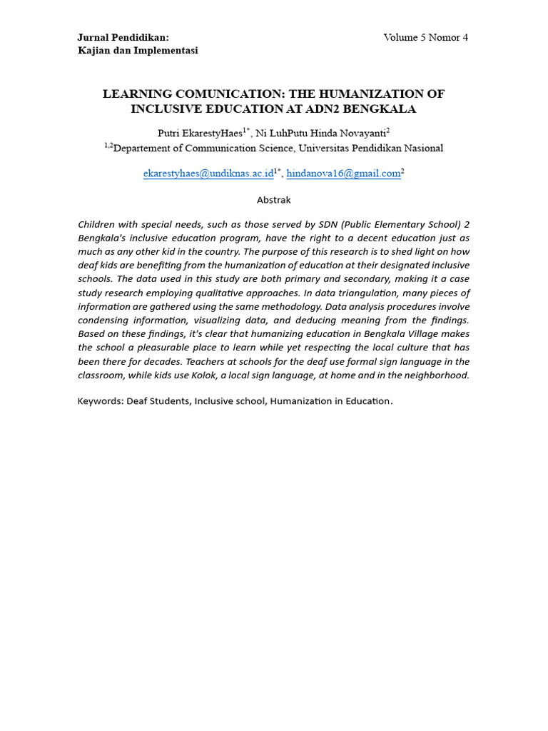 Humanization in Deaf Inclusive Education | PDF | Special Education ...