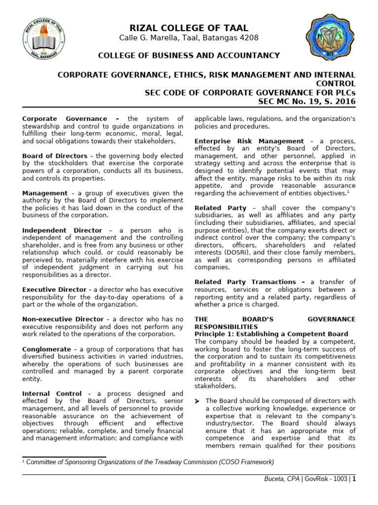 1003 - SEC Code of Corporate Governance | PDF | Internal Audit ...