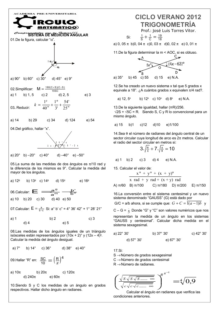 Ejercicios de Sistema de Medición Angular | PDF | Matemática Elemental ...