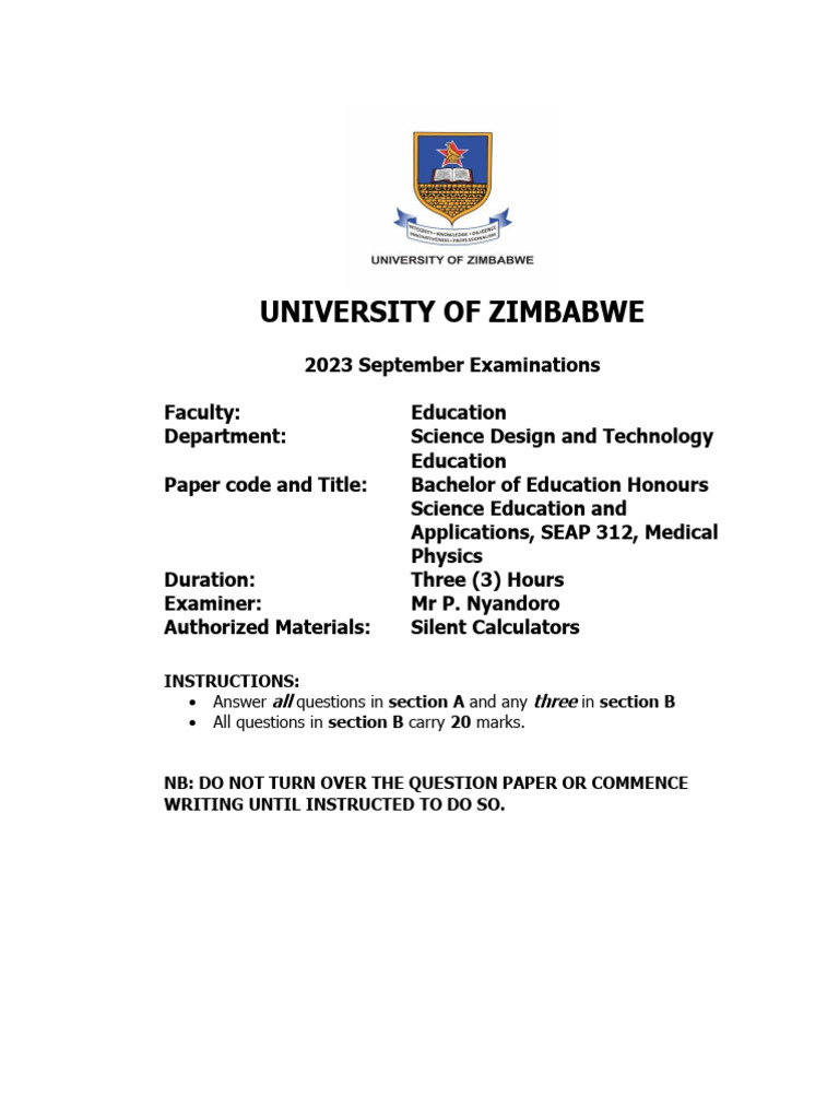 Medical Physics Exam Paper 2023 | PDF | X Ray | Ct Scan