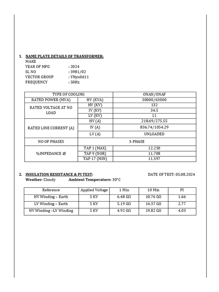 Transformer Testing Report 2024 | PDF | Transformer | Electronics