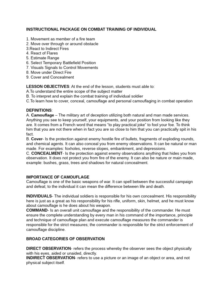 Handout 4th F 45 Combat Training Ind Soldier Ms 2 | PDF | Camouflage