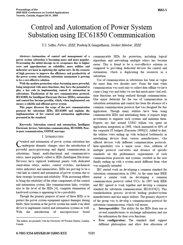 IEC61850 for Substation Automation | PDF | Osi Model | Computer Network