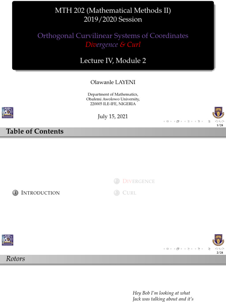 Week 2 - Lecture 4 | PDF | Divergence | Coordinate System