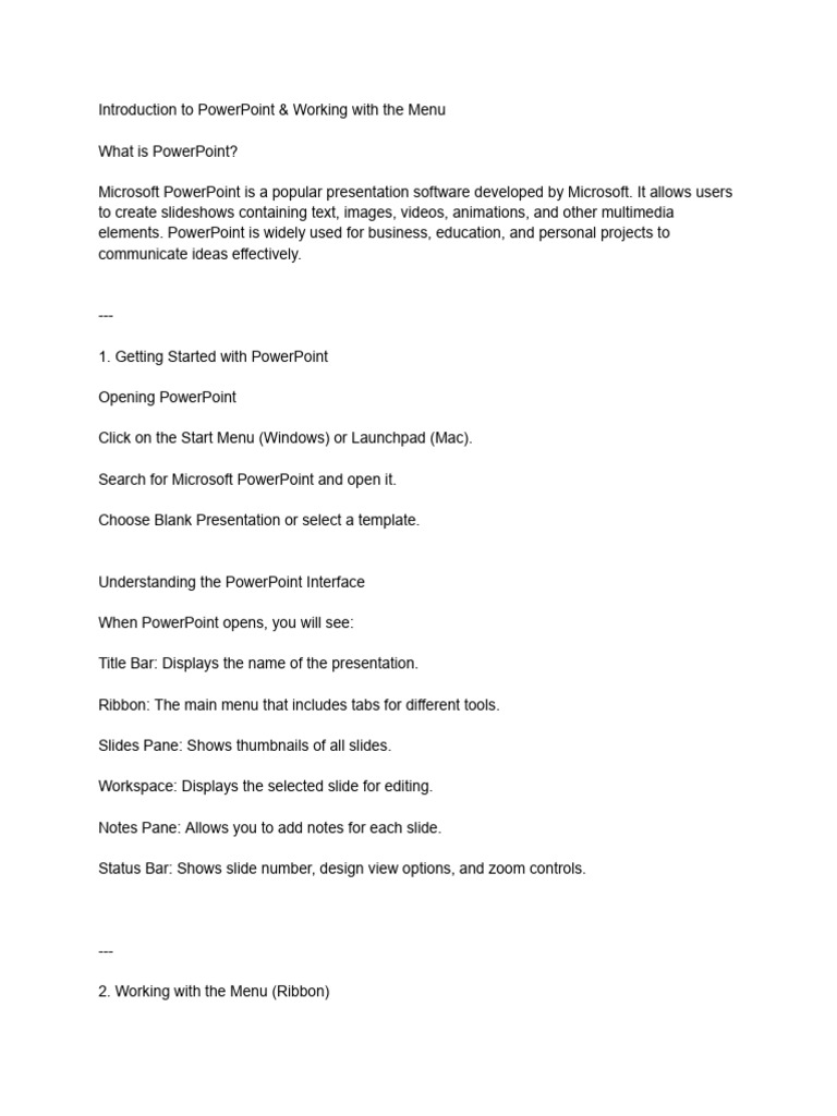 PowerPoint Menu Overview and Basics | PDF | Microsoft Power Point ...