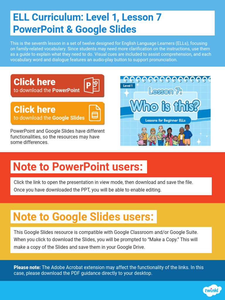 Ell Curriculum Level 1 Lesson 7 Powerpoint Google Slides Us e ...