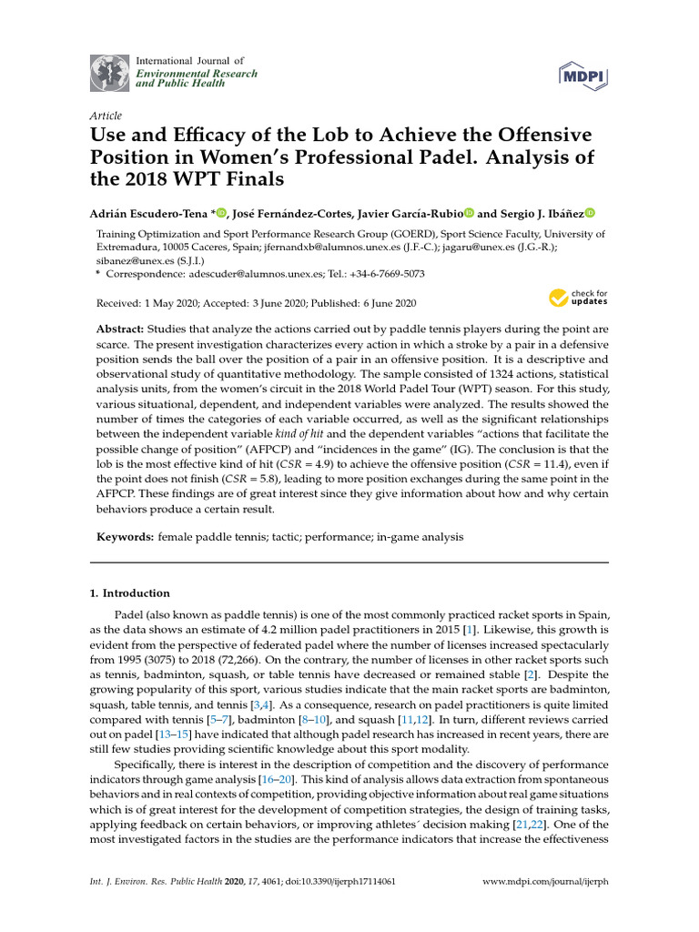 Lob Efficacy in Women's Padel Analysis | PDF | Statistics | Scientific ...