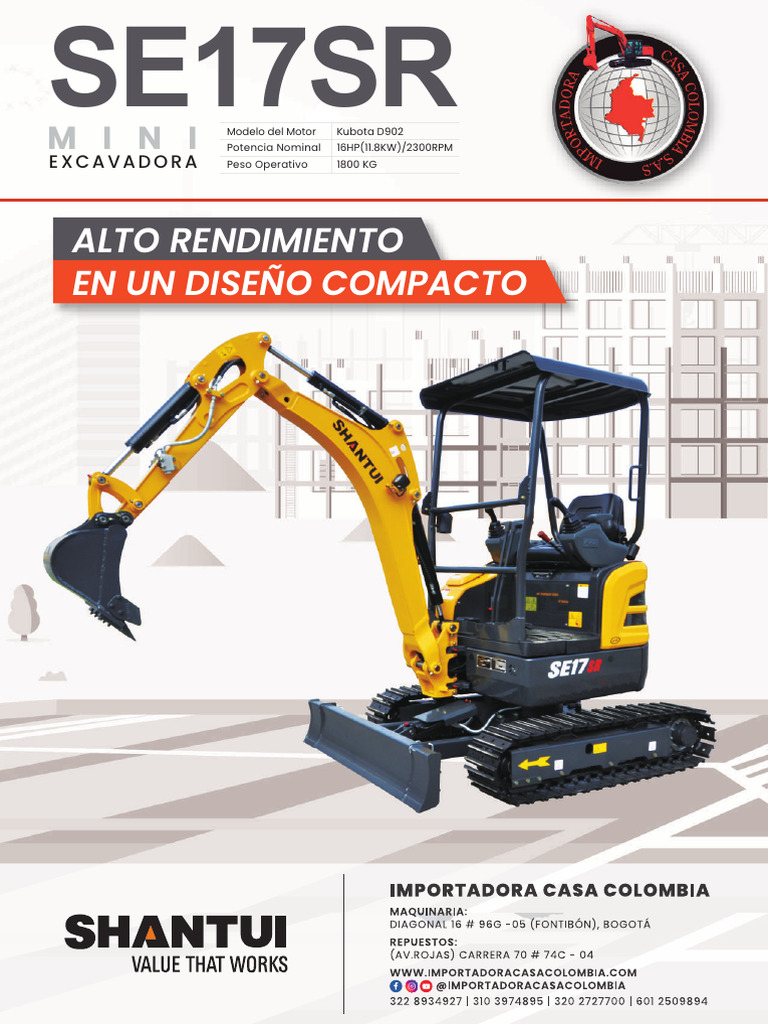 Mini Excavadora Kubota SE17SR Especificaciones | PDF | Vehículo de