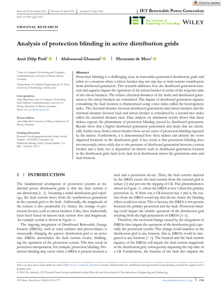 Protection Blinding in Active Grids Analysis | PDF | Electrical Grid ...