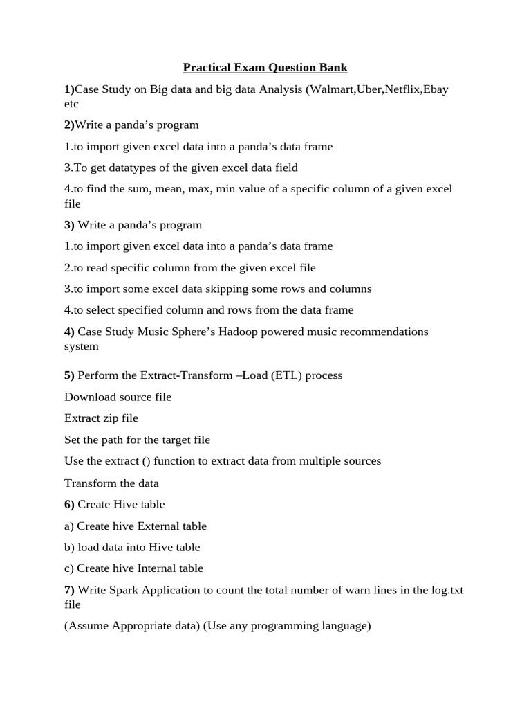 Practical Exam Question Bank BDA | PDF