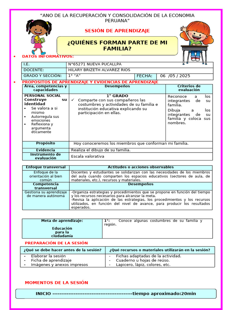 Mi Familia y Sus Costumbres | PDF | Evaluación | Aprendizaje