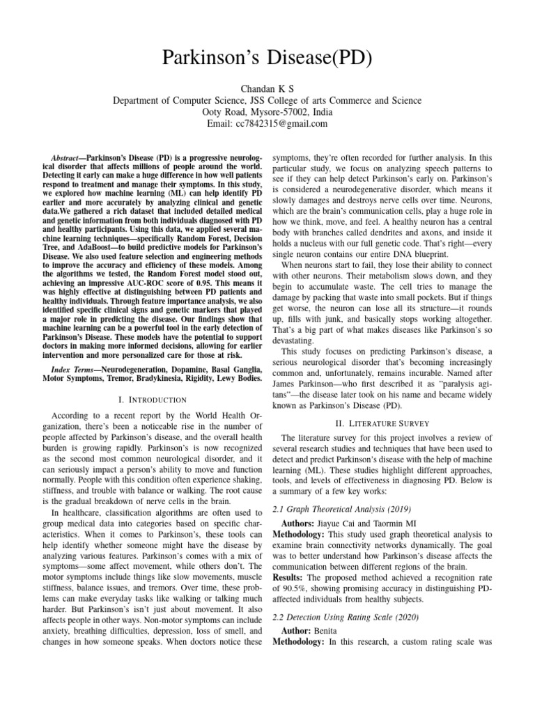Parkinson S Disease PD | PDF | Machine Learning | Parkinson's Disease