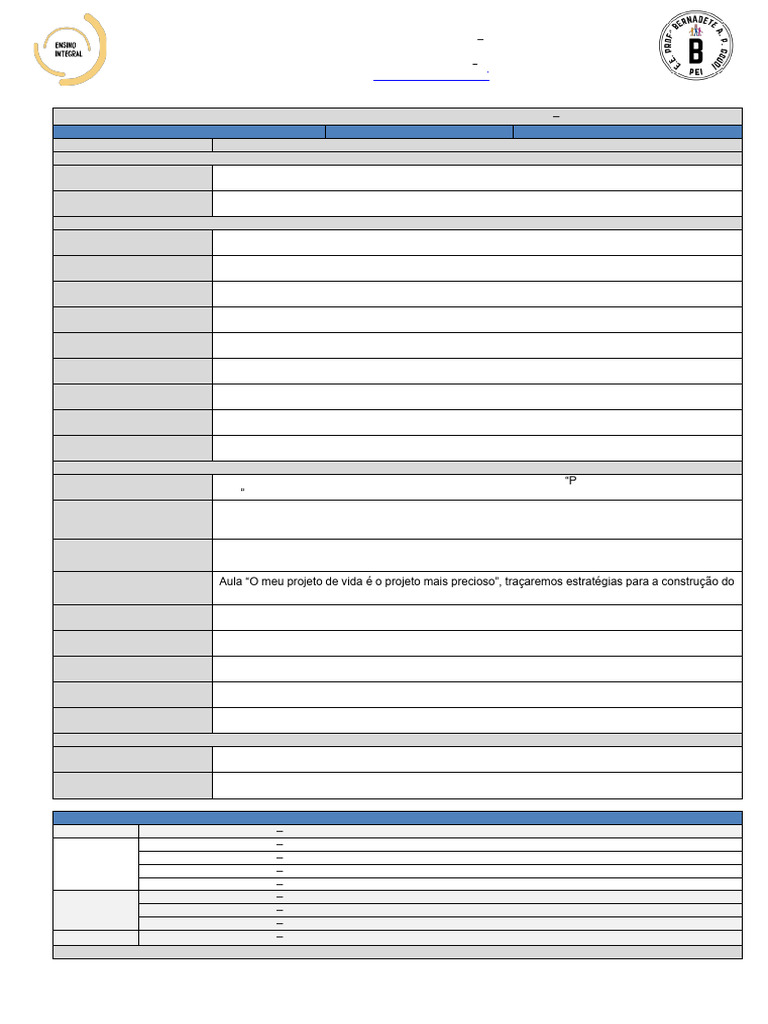 Plano de Aula: Projeto de Vida 7°A | PDF | Vida