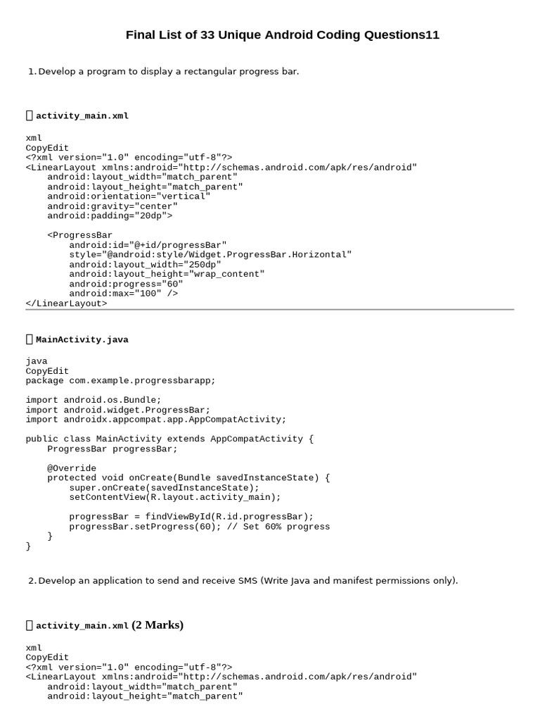33 Unique Android Coding Questions | PDF | Android (Operating System ...