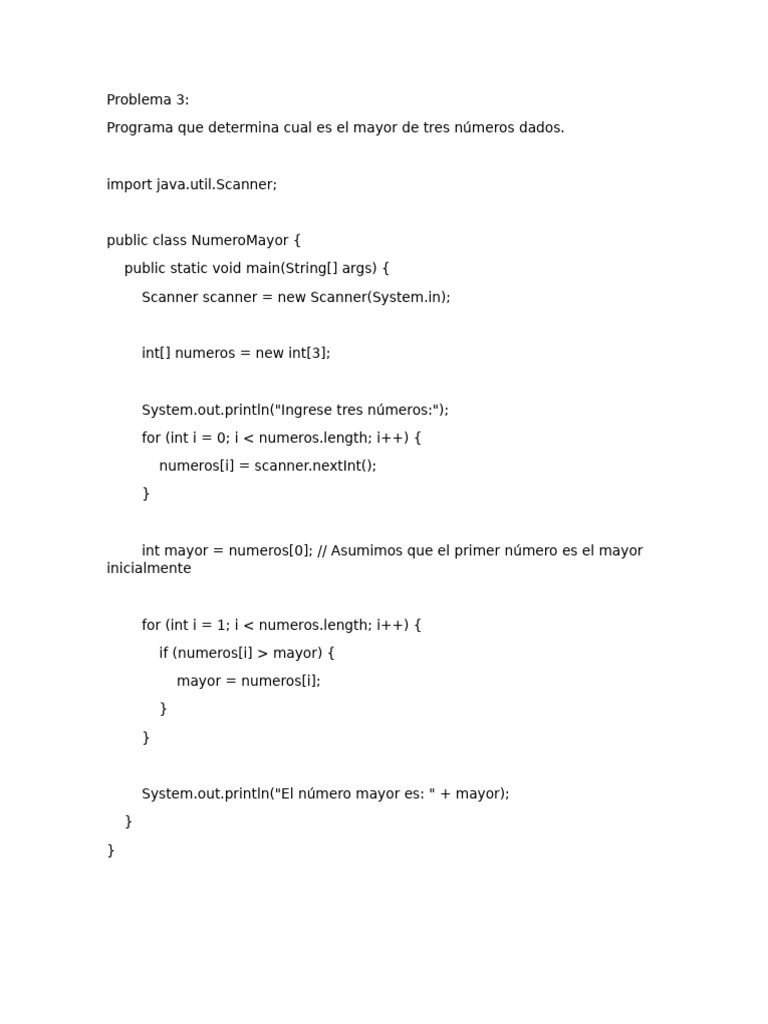 Mayor de Tres Números en Java y Pseudocódigo | PDF | Algoritmos ...