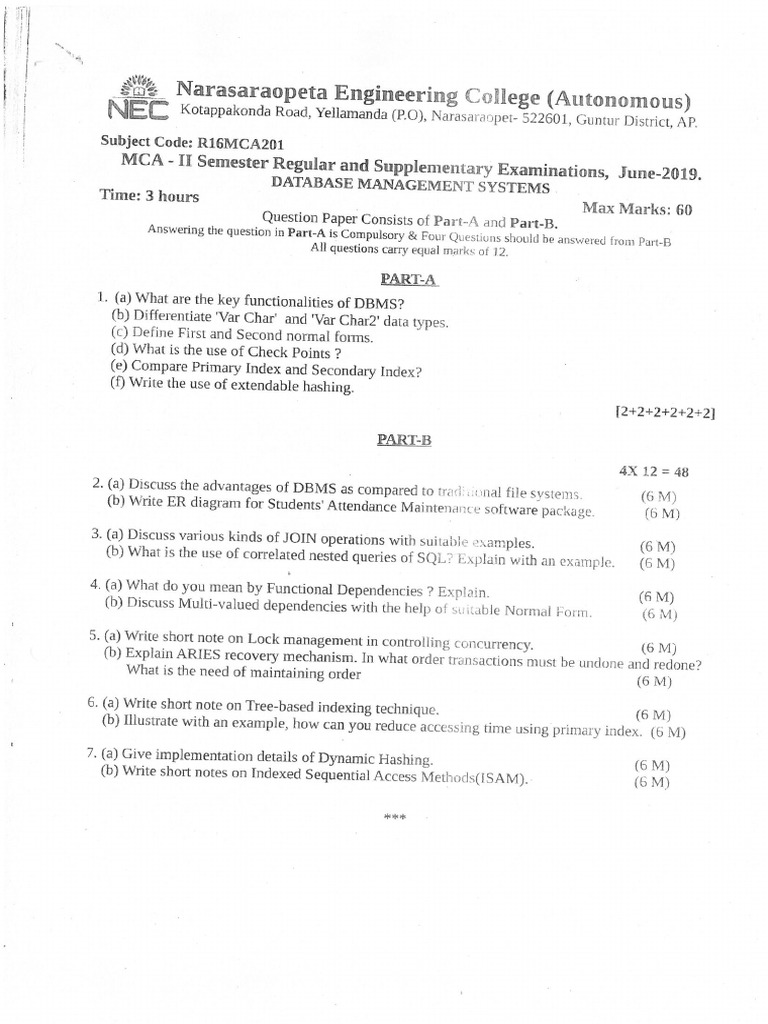 JNTUK MCA 2 Sem 2019 Papers | PDF