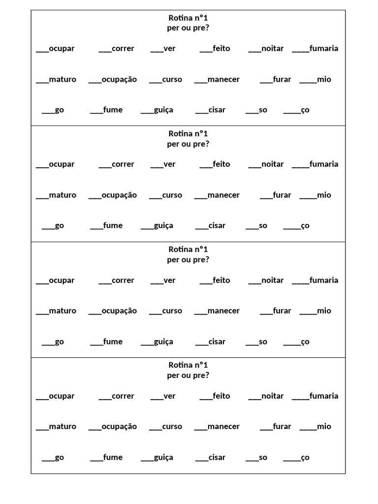Exercícios de Per e Pre: Rotina 1 | PDF