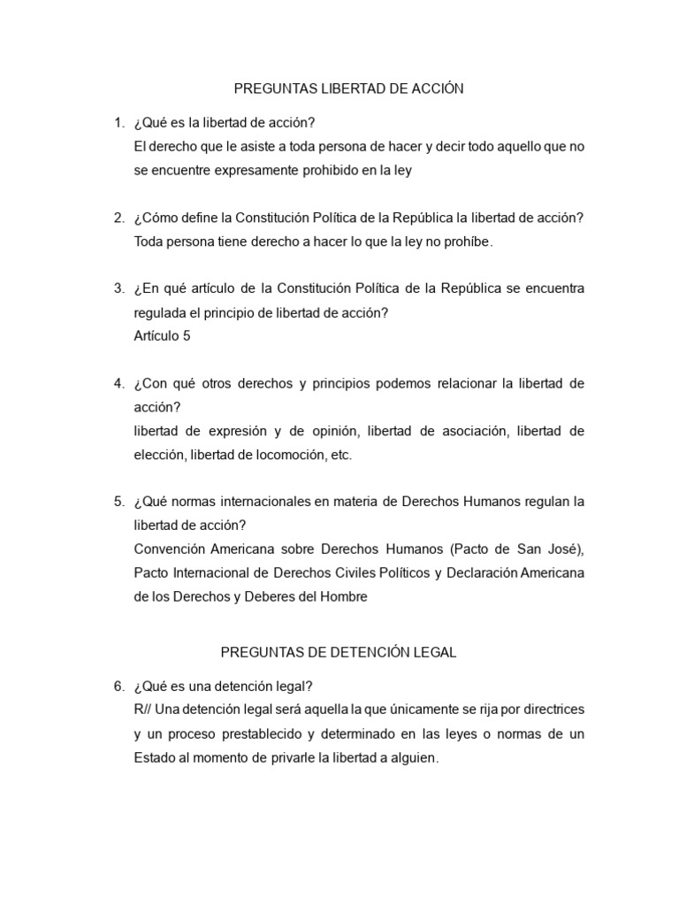 Cuestionario Libertad de Accion y Detencion Legal | PDF
